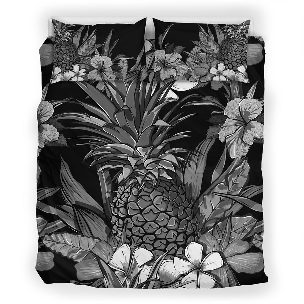 Hawaii Bedding Set Pineapple Hibiscus Black And White