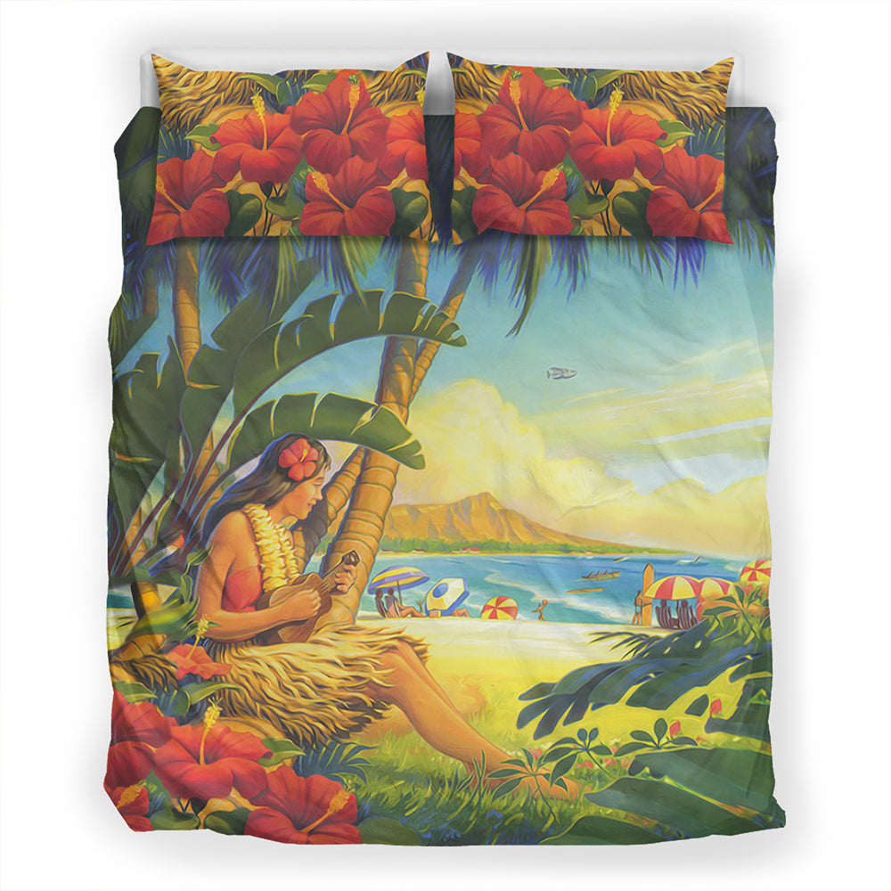 Hawaii Bedding Set Hula Girl Hola Beach
