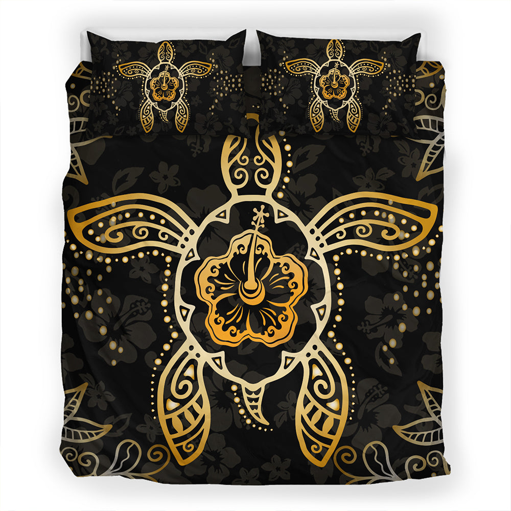 Hawaii Bedding Set Golden Hibiscus And Turtle