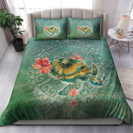 Hawaii Bedding Set Hibiscus Turtle Swimming