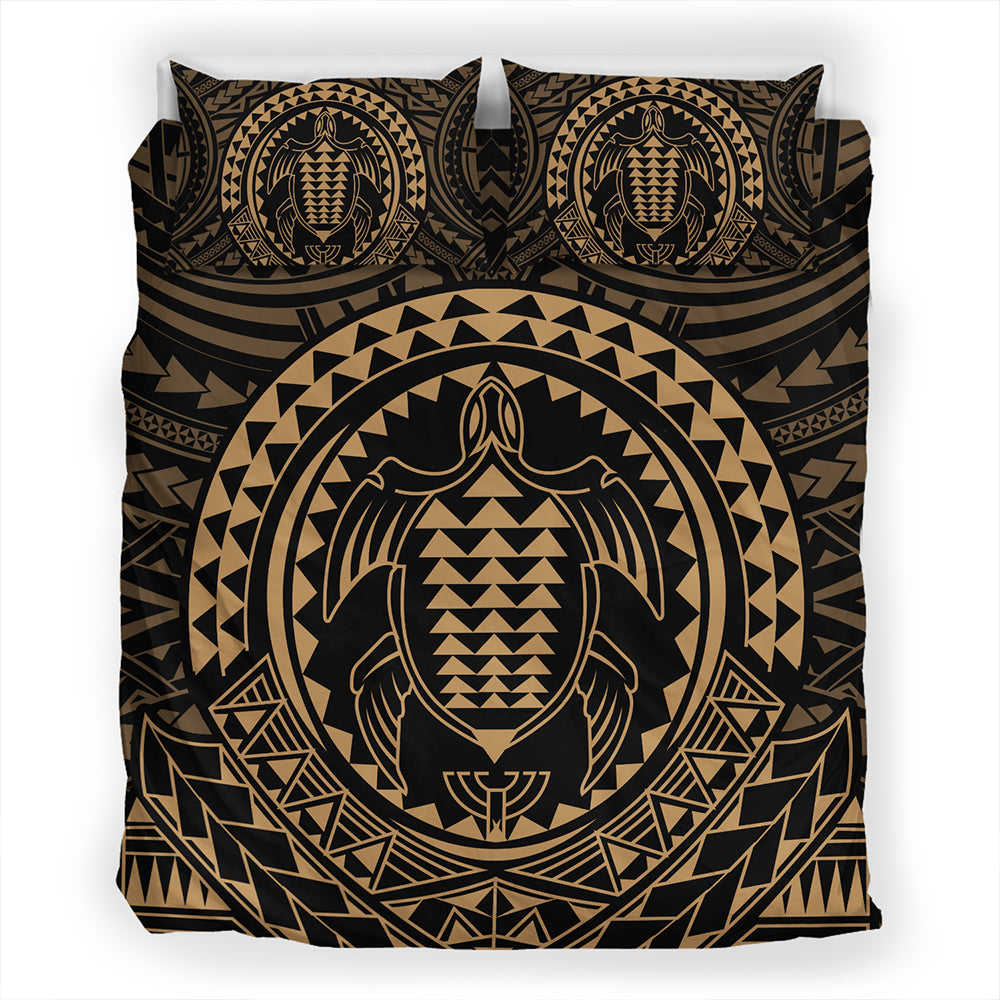 Hawaii Bedding Set Kakau Honu Arc Polynesian Gold