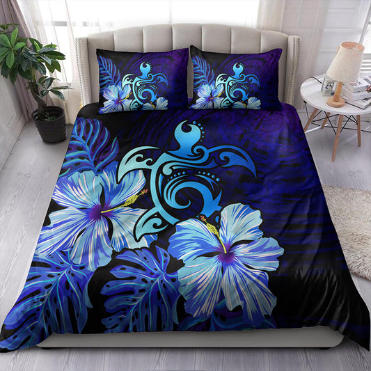 Hawaii Bedding Set Hibiscus Tropical Deep Ocean Turtle Sea
