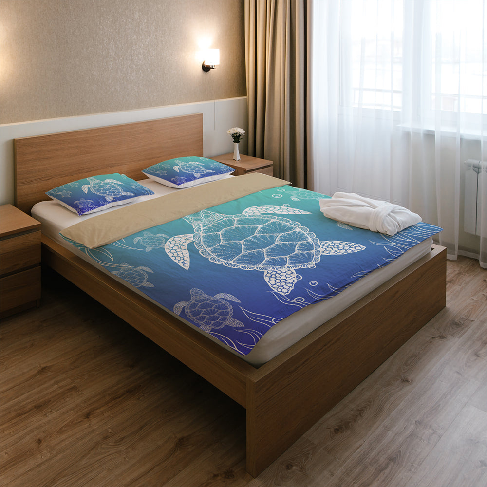 Hawaii Bedding Set Turtle Gardiant Background