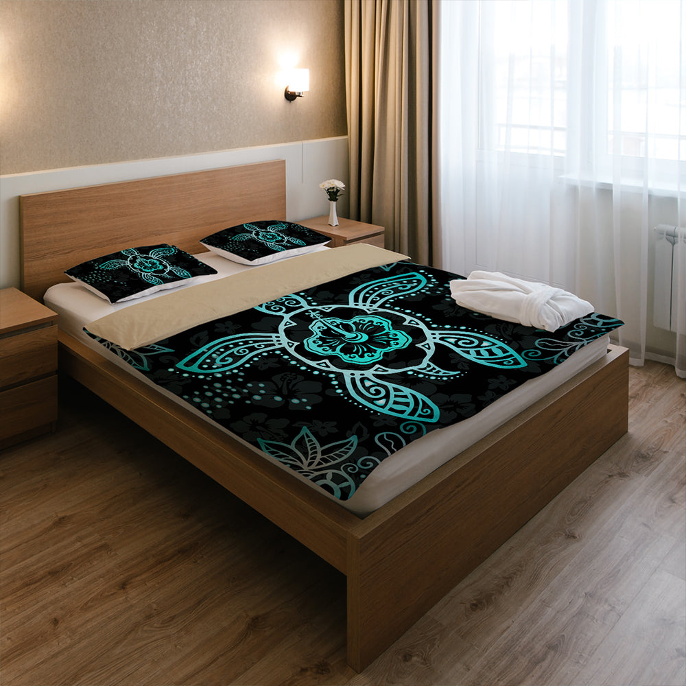 Hawaii Bedding Set Turtle Hibiscus Blue