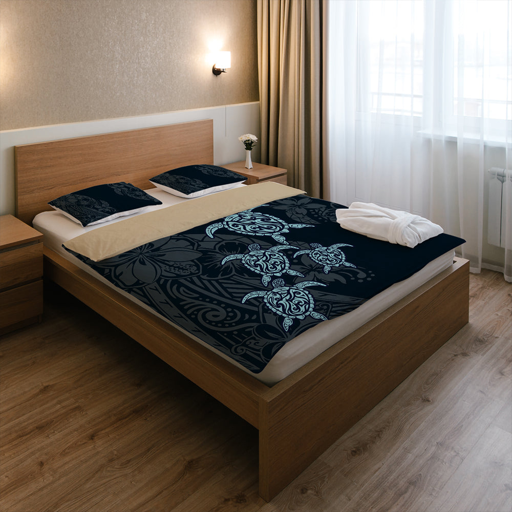 Hawaii Bedding Set Plumeria Polynesian Deep Sea Turtle