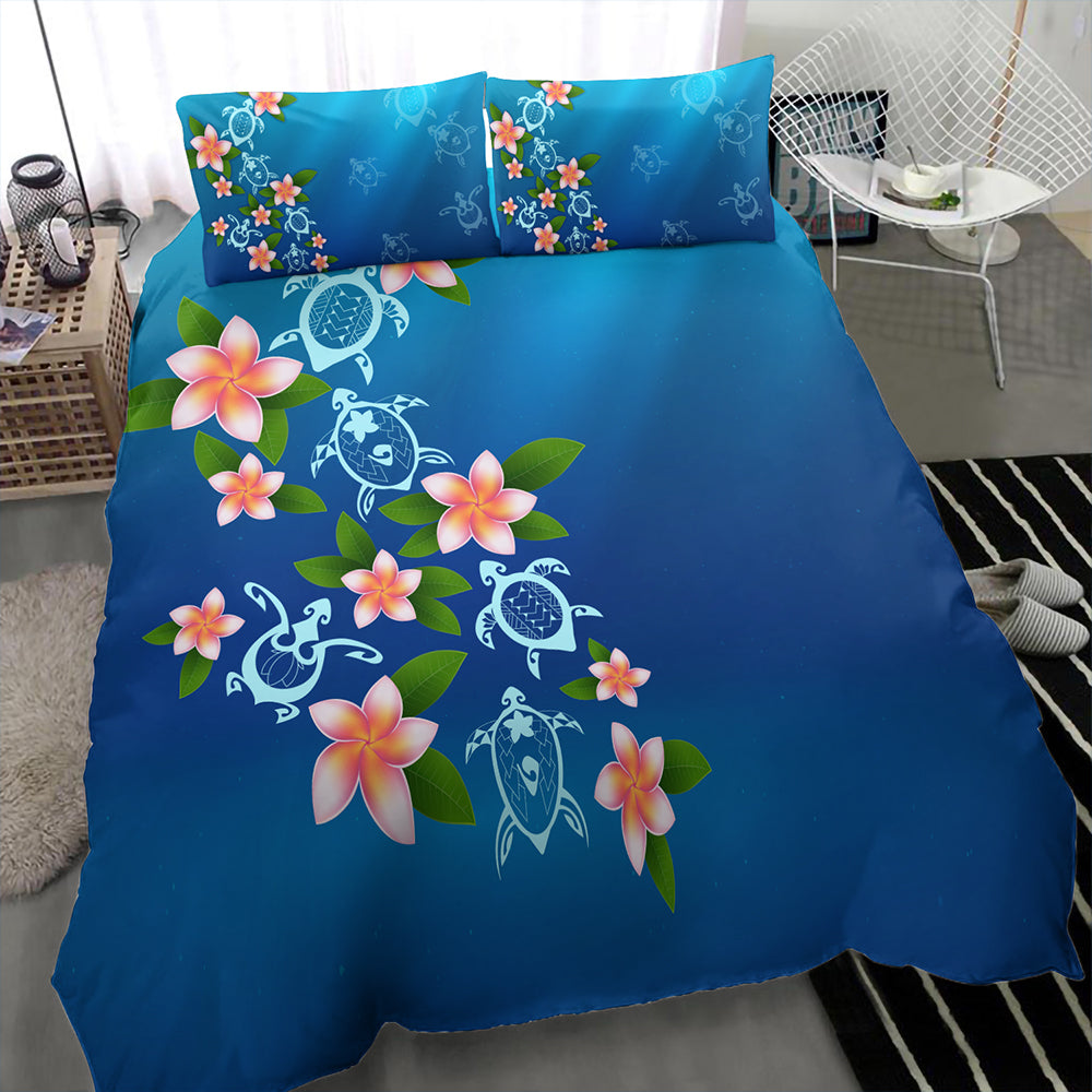 Hawaii Bedding Set Turtle Polynesian Plumeria Ocean
