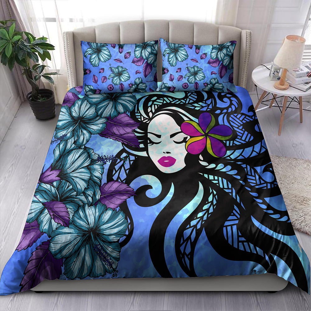 Hawaii Bedding Set Hibiscus Polynesian Hula Girl