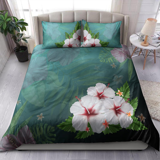 Hawaii Bedding Set Hibiscus White Flower Gleeful