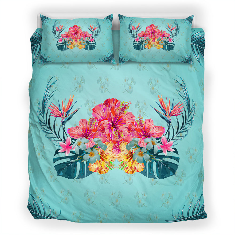 Hawaii Bedding Set Flower Hibicus Plumeria Centre