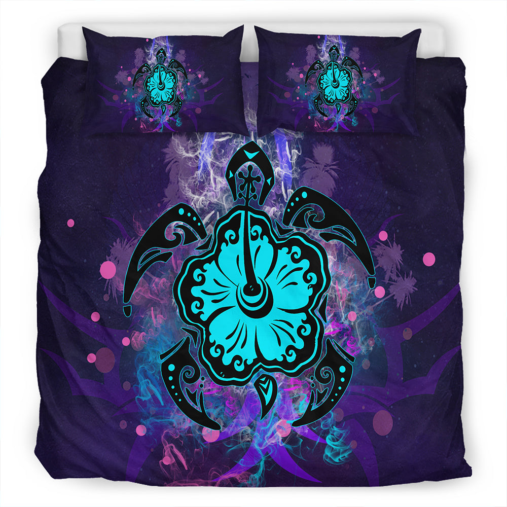 Hawaii Bedding Set Turtle Hibiscus Galaxy Violet