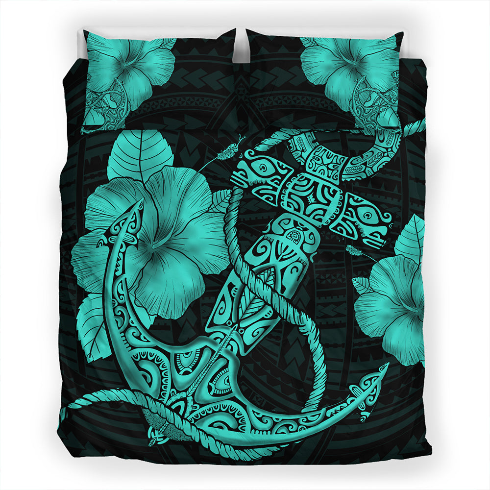 Hawaii Bedding Set Anchor Poly Tribal Turquoise