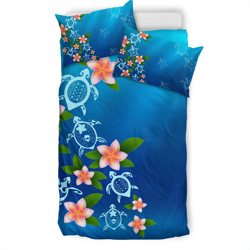 Hawaii Bedding Set Turtle Polynesian Plumeria Ocean