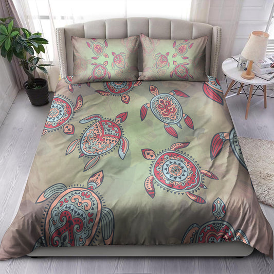 Hawaii Bedding Set Turtle Colorful Hibiscus Background