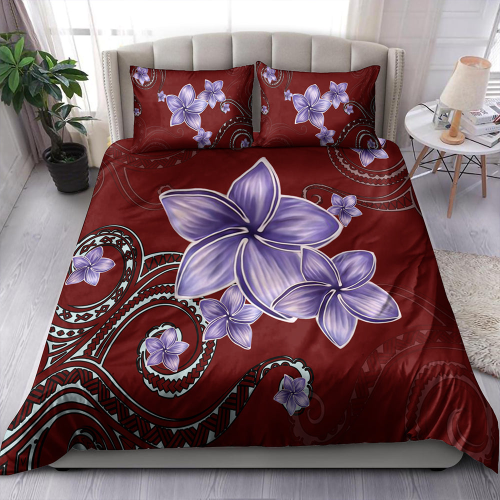 Hawaii Bedding Set Plumeria Violet Polynesia Red