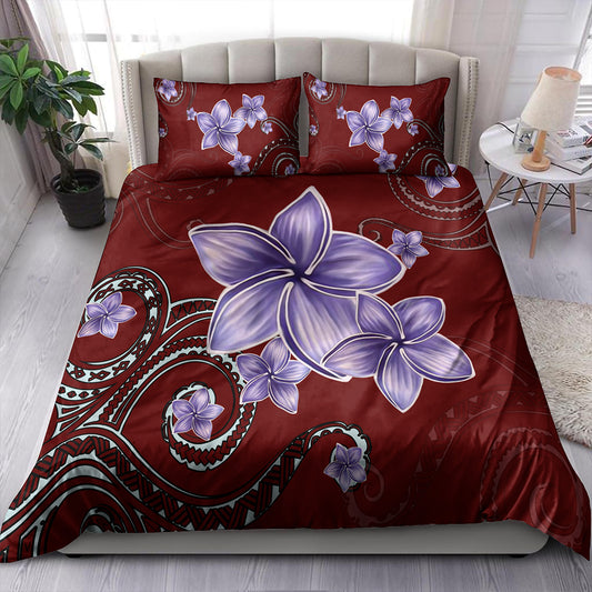 Hawaii Bedding Set Plumeria Violet Polynesia Red