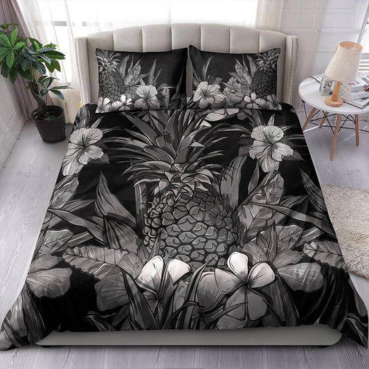Hawaii Bedding Set Pineapple Hibiscus Black And White
