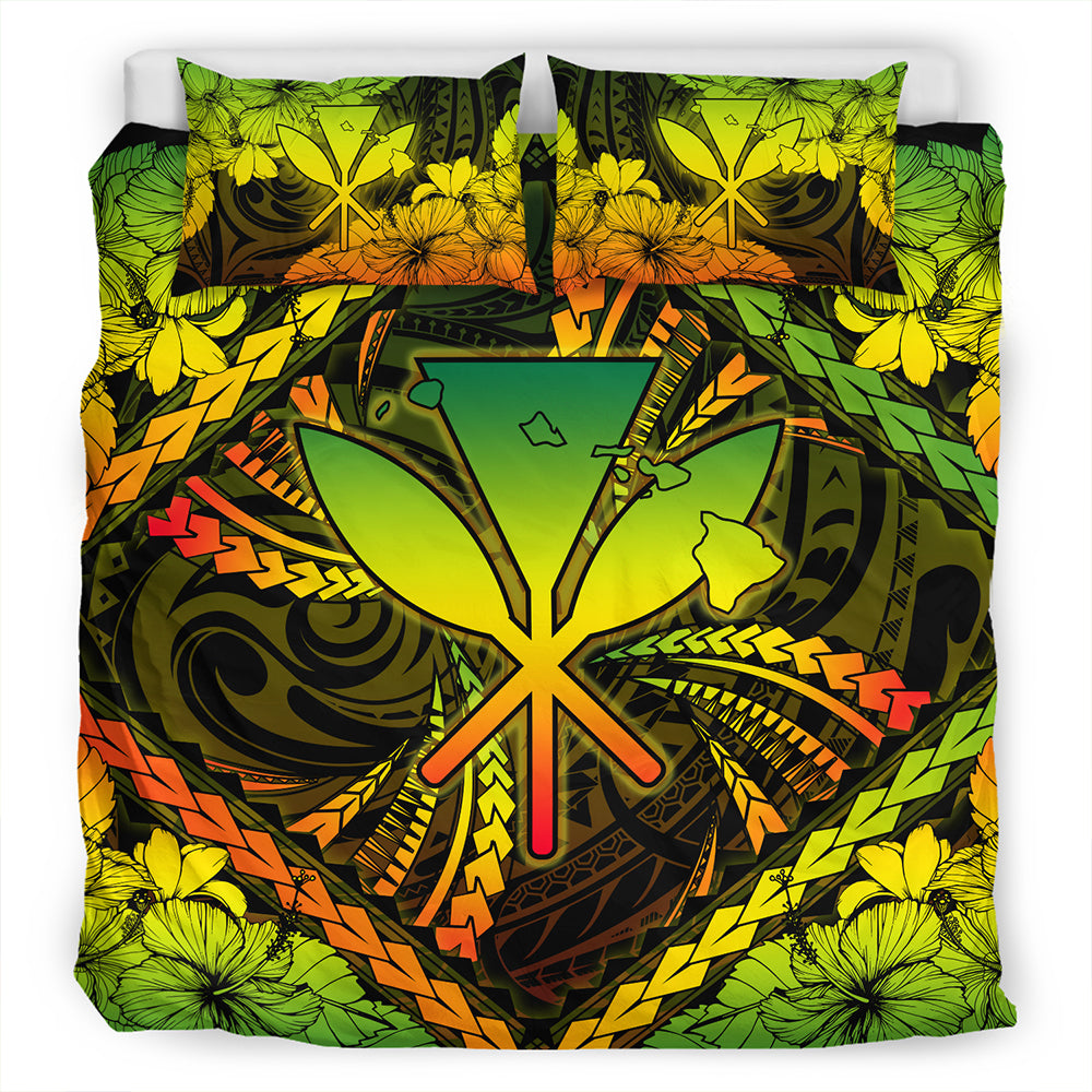 Hawaii Bedding Set Kanaka Maoli Map Hibiscus Polynesian Kanu