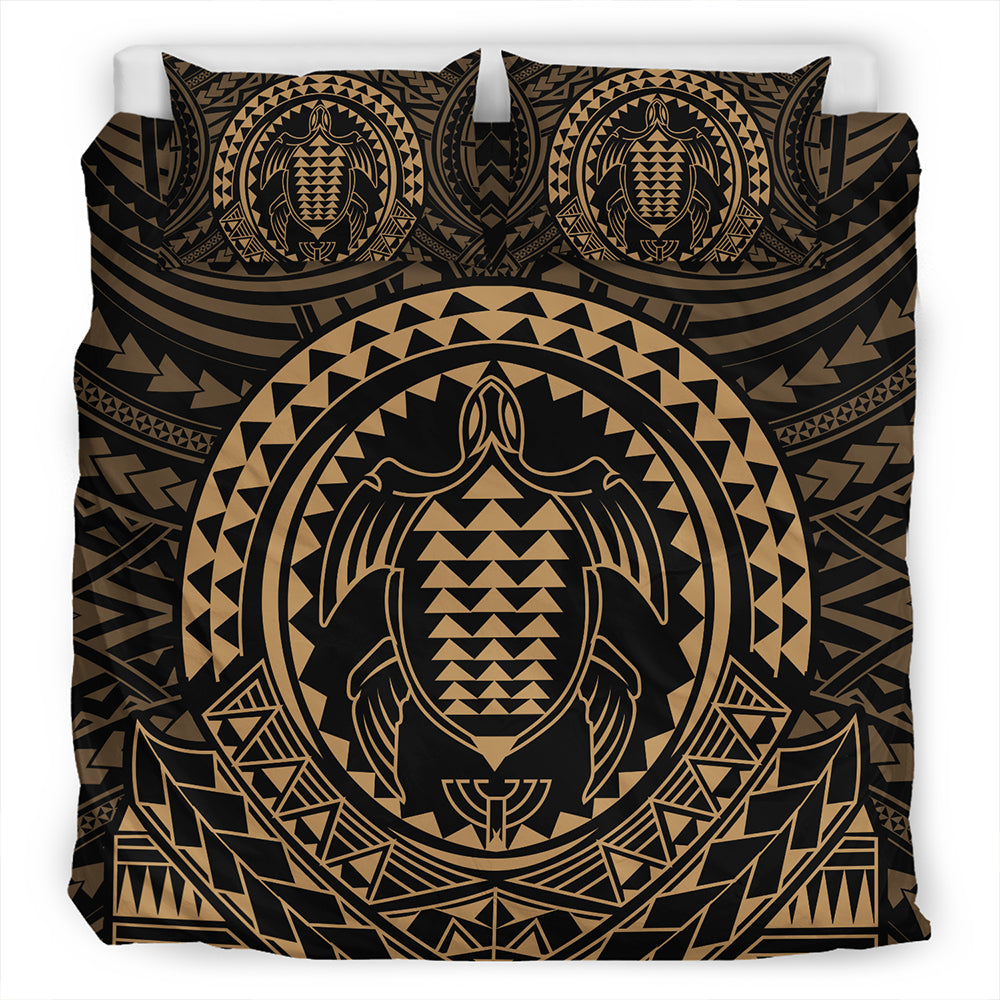 Hawaii Bedding Set Kakau Honu Arc Polynesian Gold