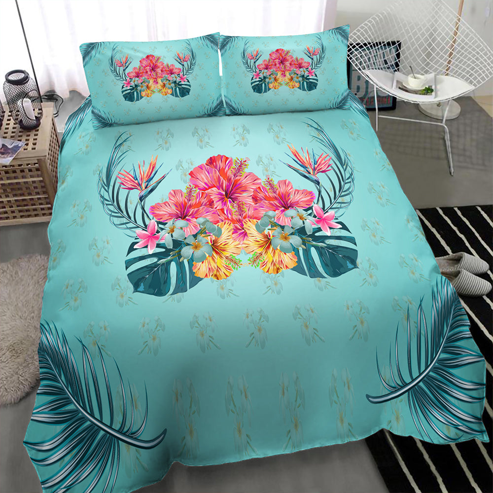 Hawaii Bedding Set Flower Hibicus Plumeria Centre