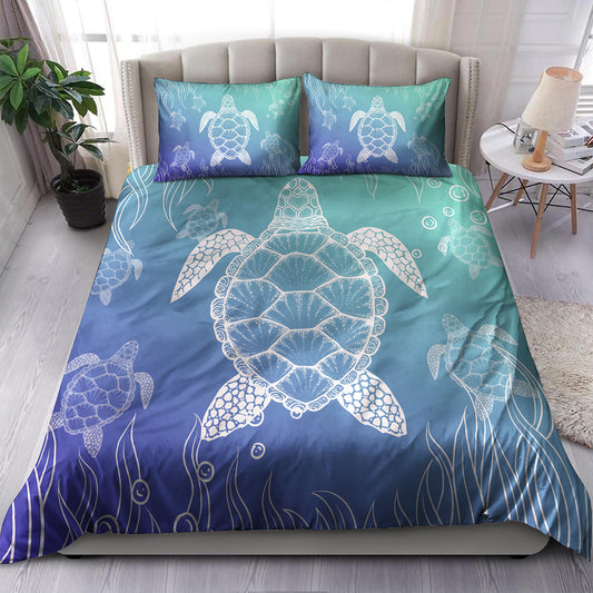 Hawaii Bedding Set Turtle Gardiant Background