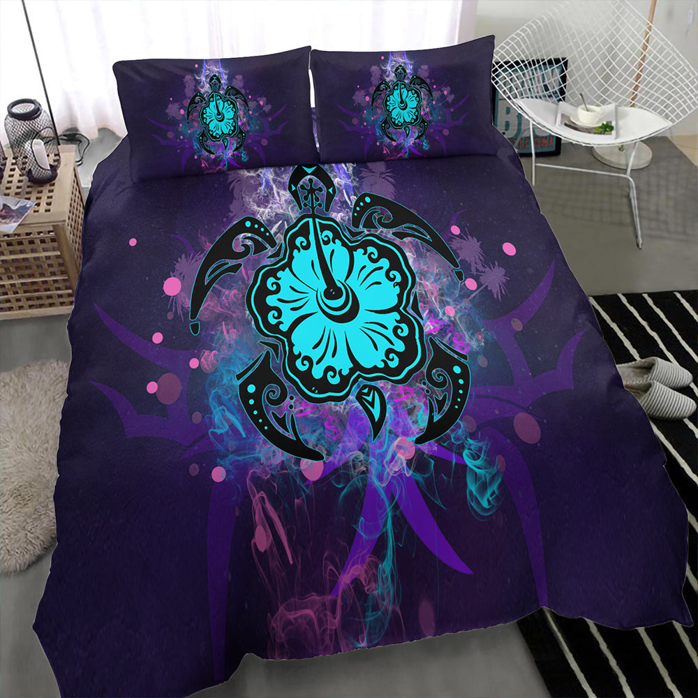 Hawaii Bedding Set Turtle Hibiscus Galaxy Violet