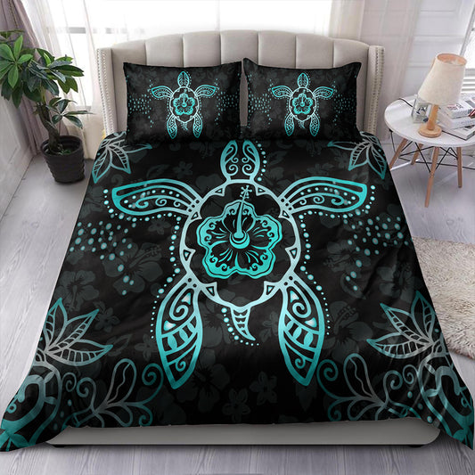 Hawaii Bedding Set Turtle Hibiscus Blue