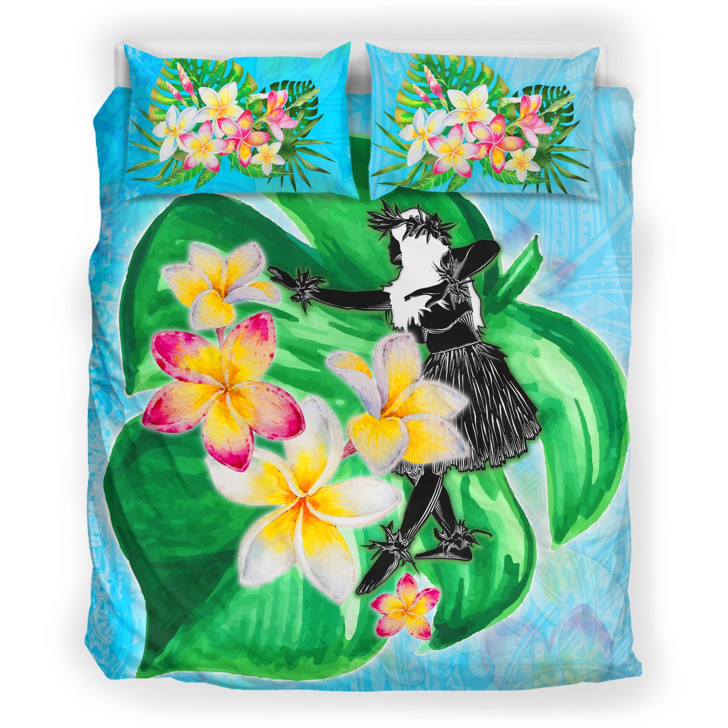 Hawaii Bedding Set Hula Girls With Tropical Flowers Polynesian Style