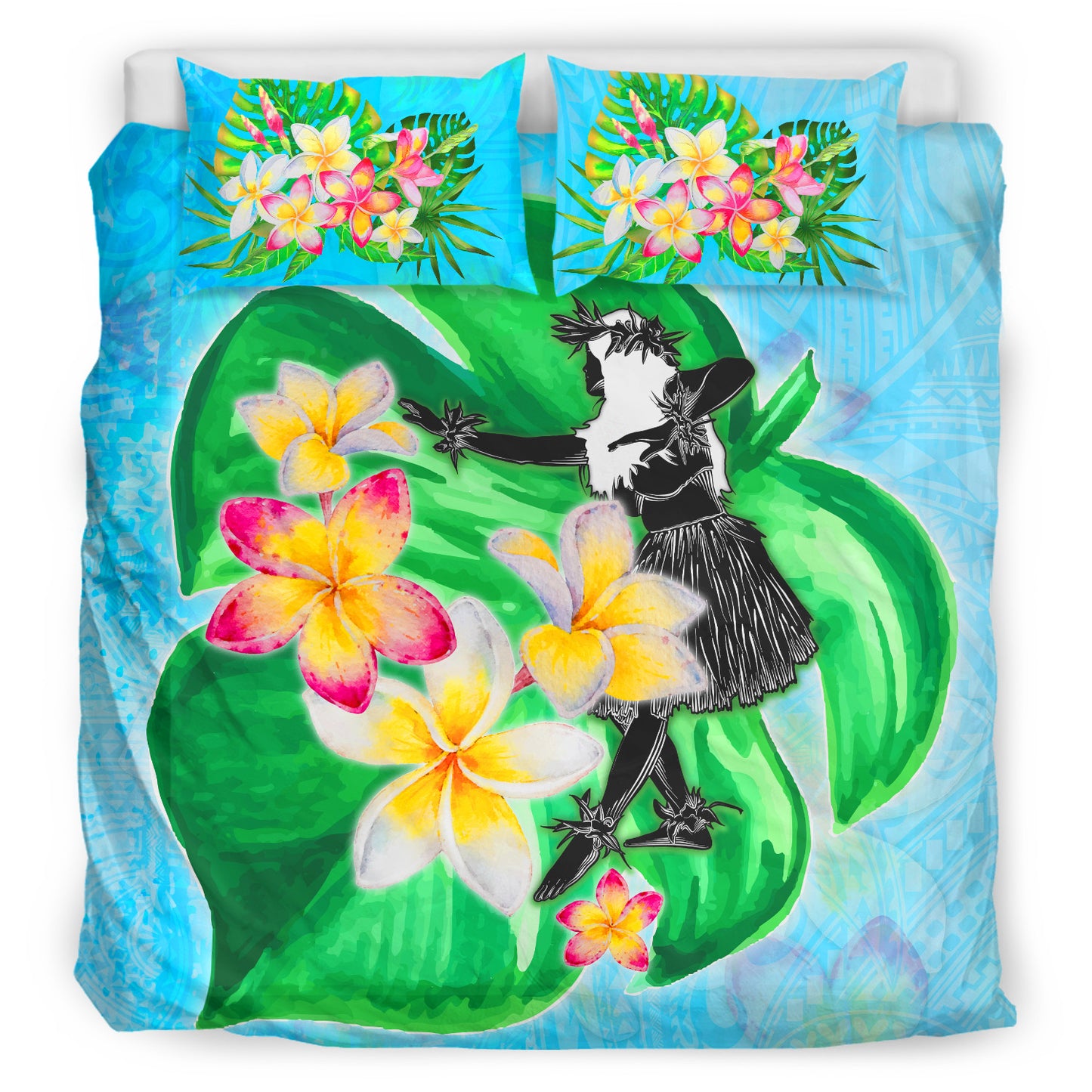 Hawaii Bedding Set Hula Girls With Tropical Flowers Polynesian Style