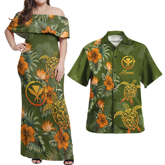 Hawaii Polynesian Pattern Combo Dress And Shirt Tropical Summer