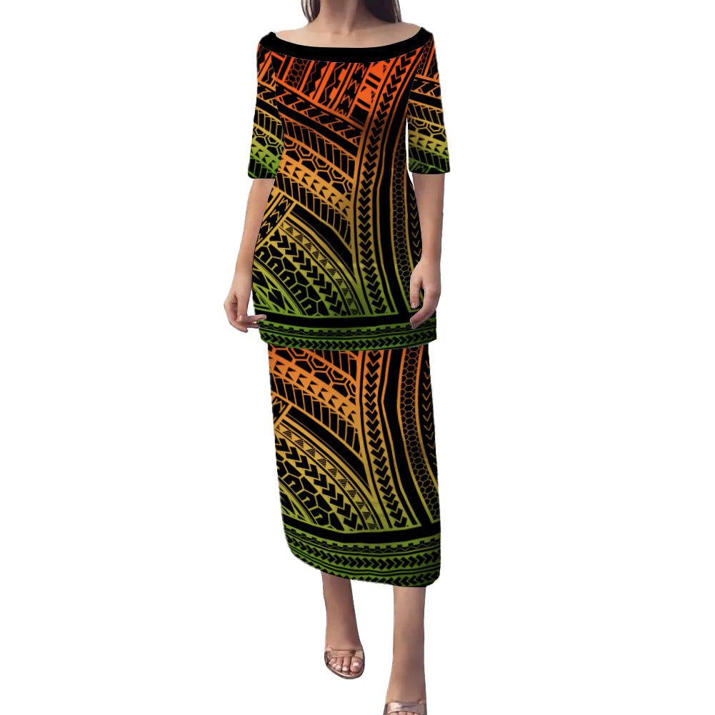Hawaii Combo Puletasi And Shirt Polynesian Pattern Tattoo Color
