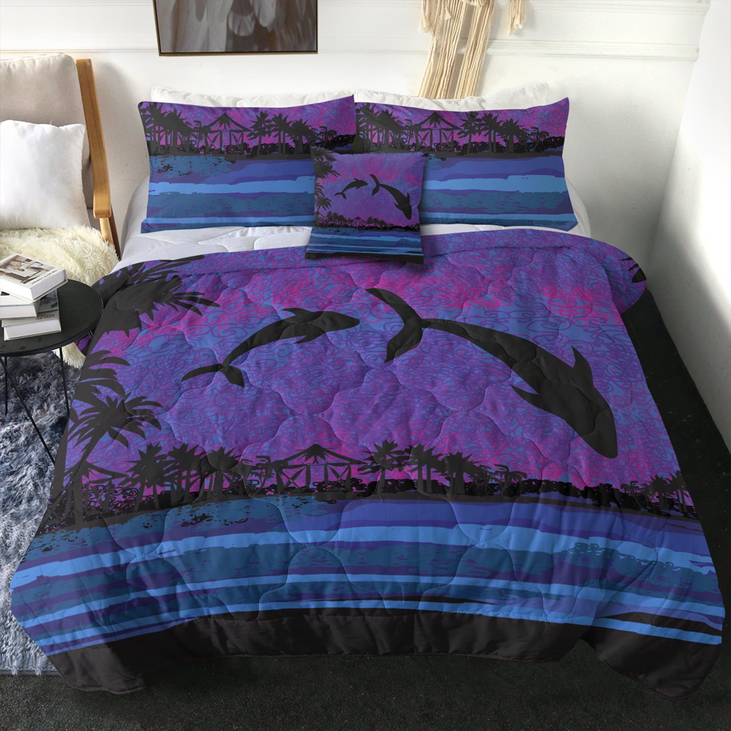 Hawaii Comforter Dolphin Dance In Night