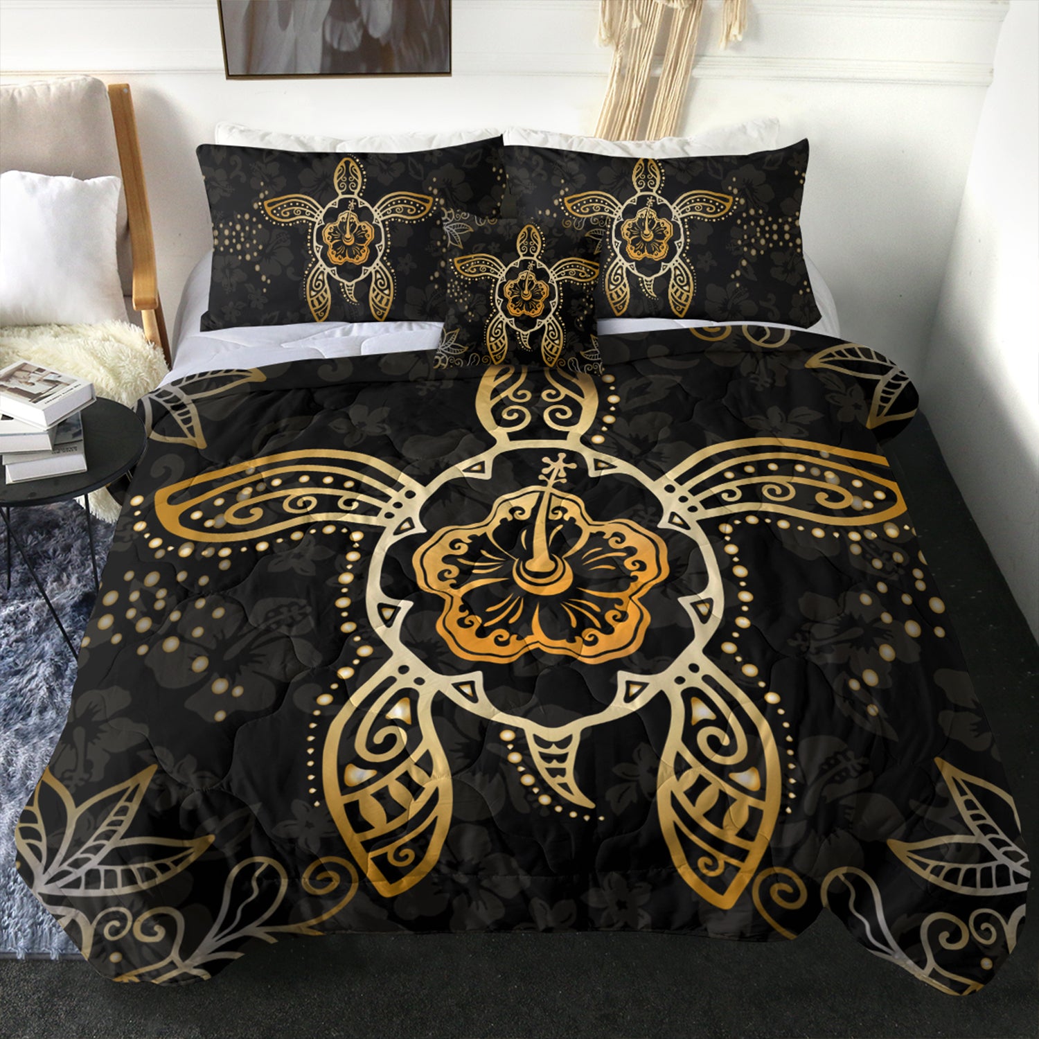Hawaii Comforter Golden Hibiscus And Turtle