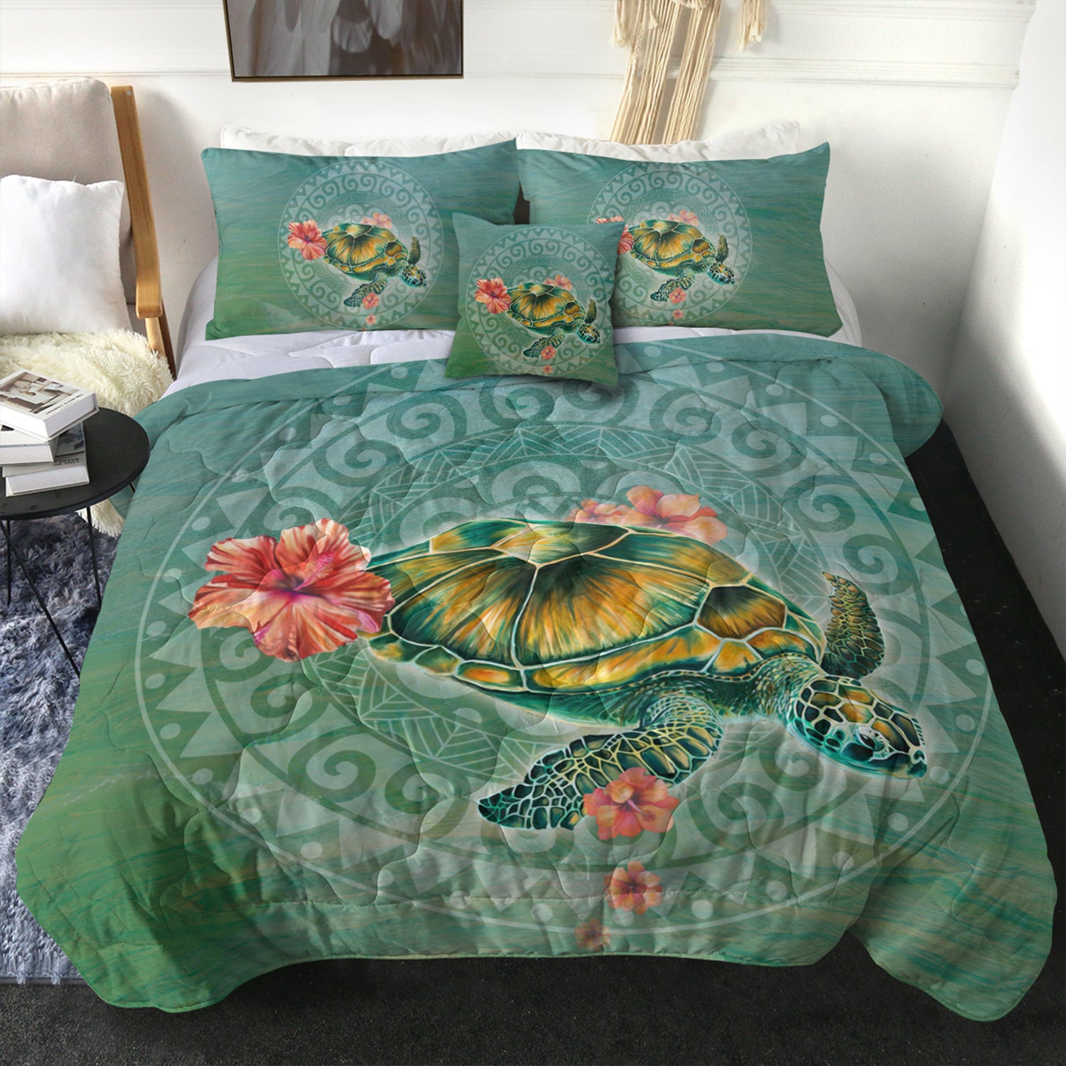 Hawaii Comforter Hibiscus Turtle Swimming