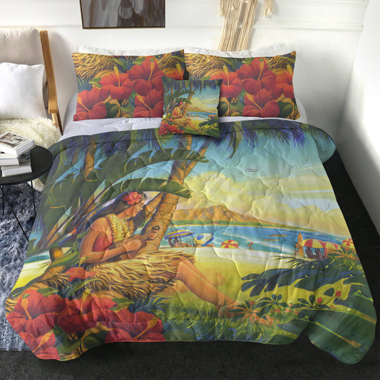 Hawaii Comforter Hula Girl Hola Beach