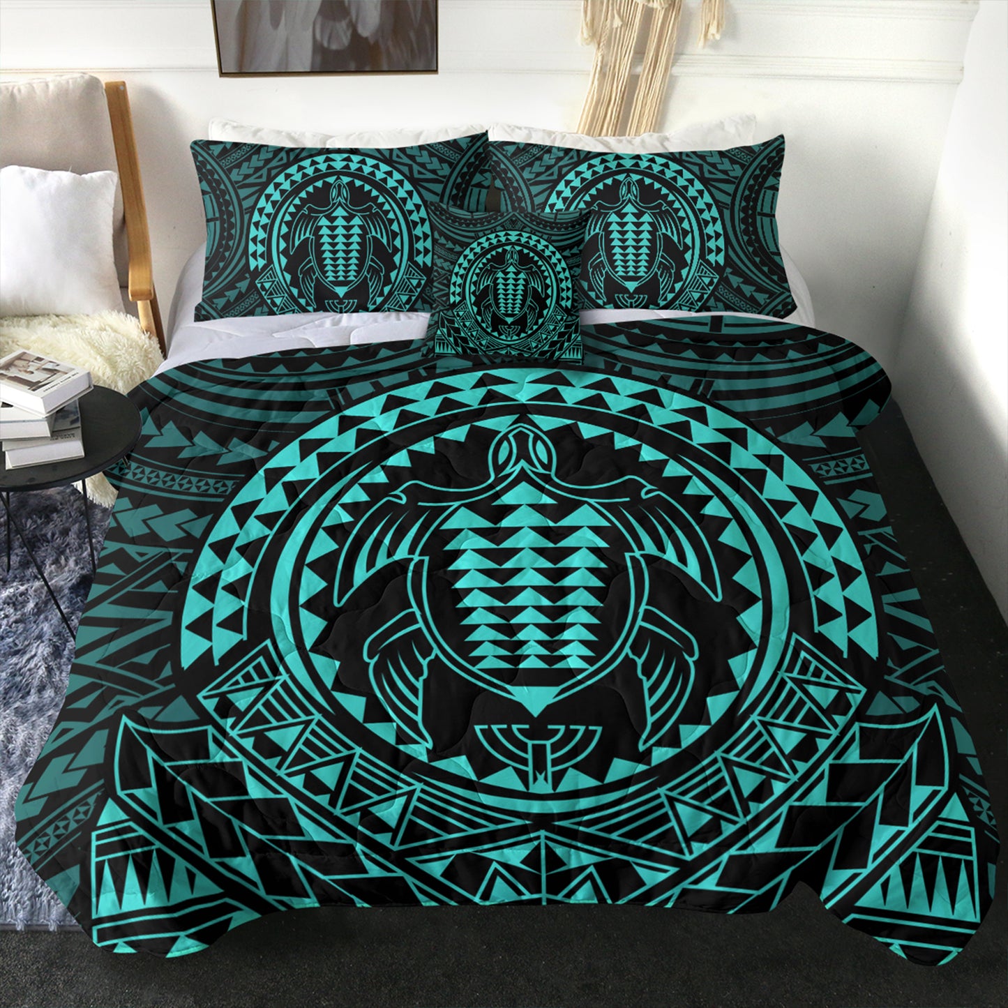 Hawaii Comforter Kakau Honu Arc Polynesian Turquoise
