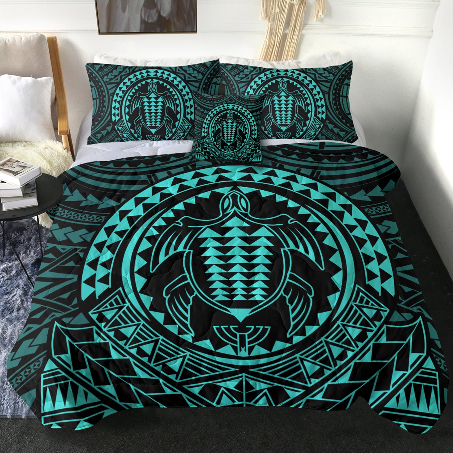 Hawaii Comforter Kakau Honu Arc Polynesian Turquoise