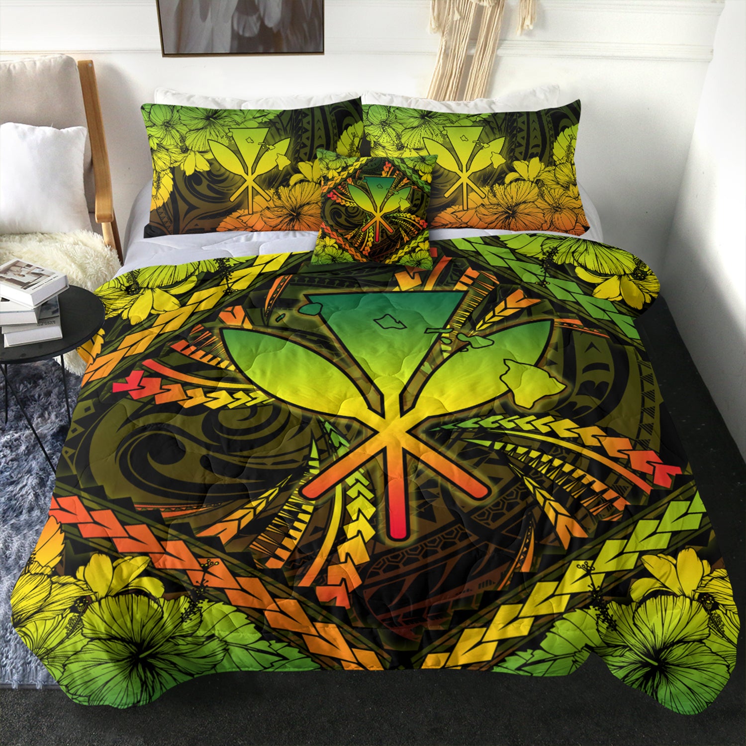 Hawaii Comforter Kanaka Maoli Map Hibiscus Polynesian Kanu