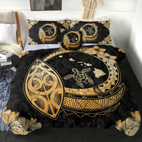 Hawaii Comforter Map Hibiscus Plumeria Turtle Polynesian
