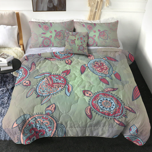 Hawaii Comforter Turtle Colorful Hibiscus Background