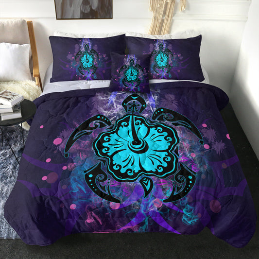 Hawaii Comforter Turtle Hibiscus Galaxy Violet