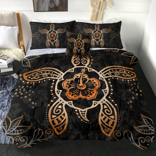 Hawaii Comforter Turtle Hibiscus Orange
