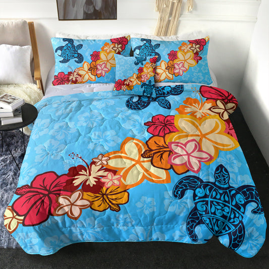 Hawaii Comforter Turtle Hibiscus Pattern Blue
