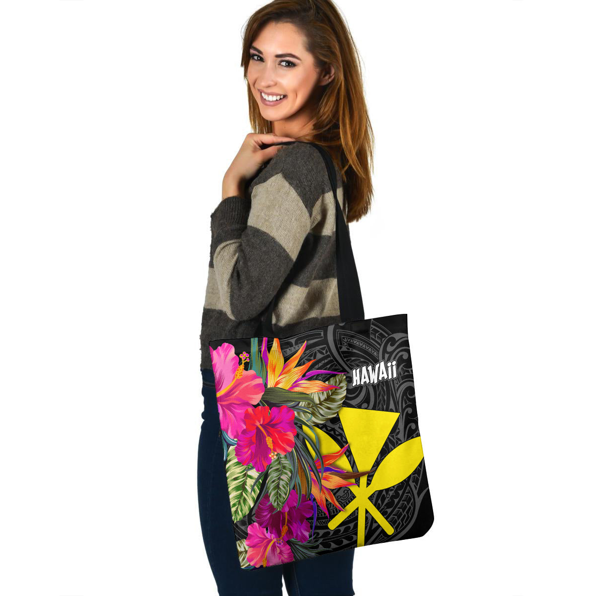 Hawaii Custom Personalised Tote Bag Polynesian Hibiscus Pattern