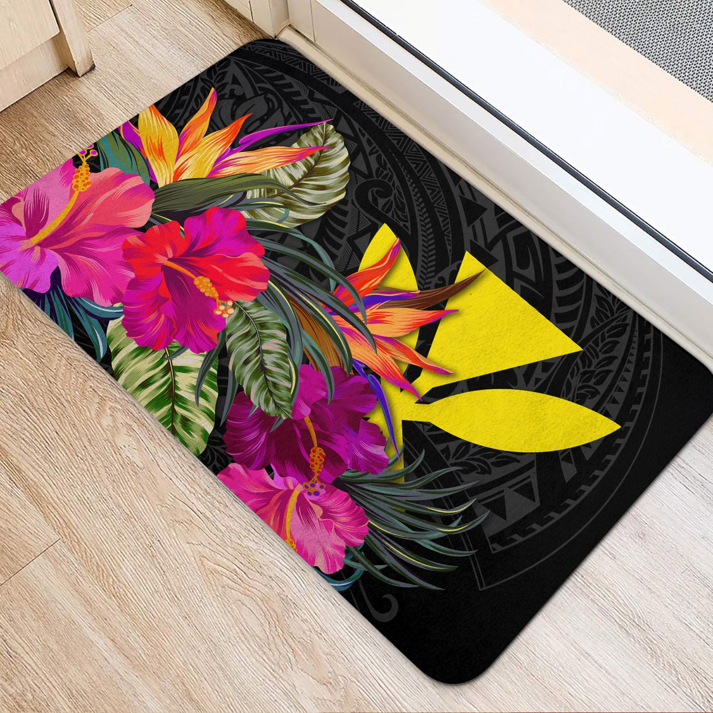 Hawaii Door Mat - Polynesian Pattern Hibiscus