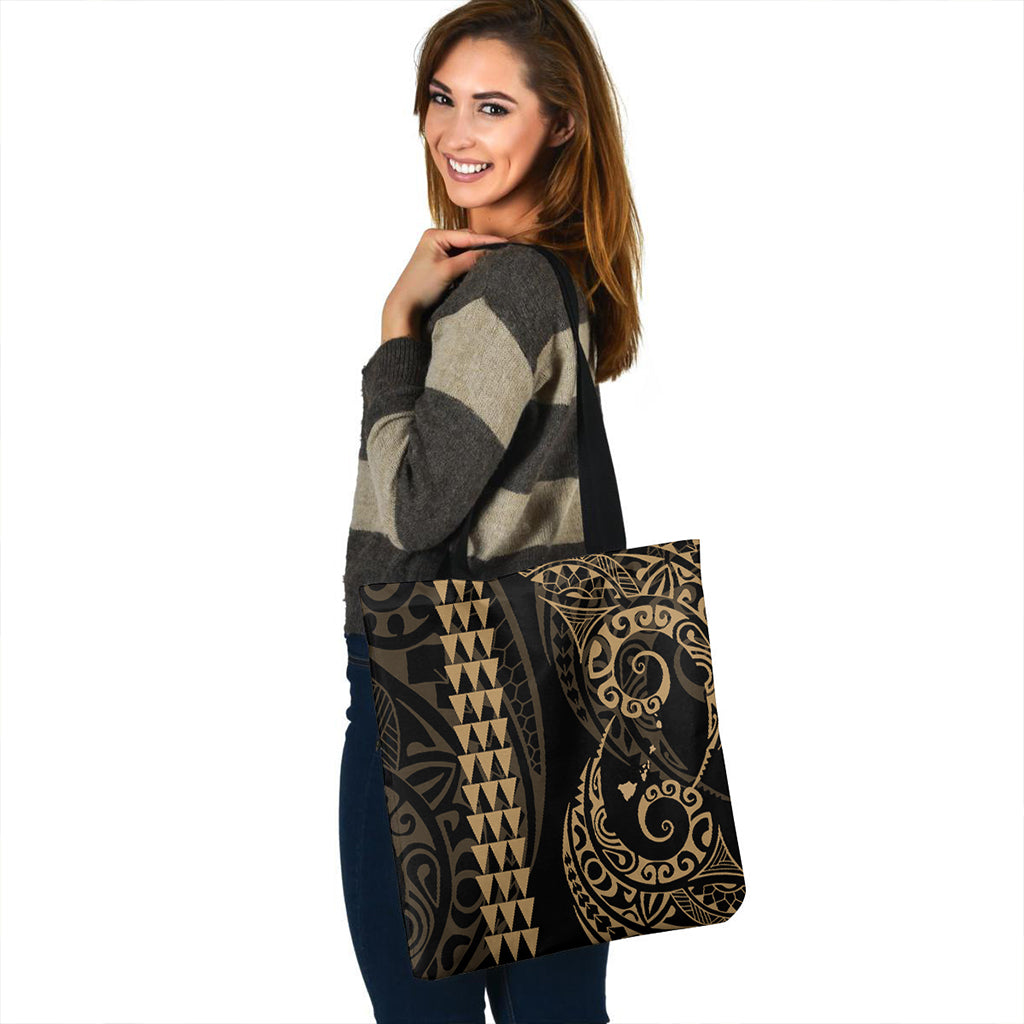 Hawaii Tote Bag Map Kakau Style Gold