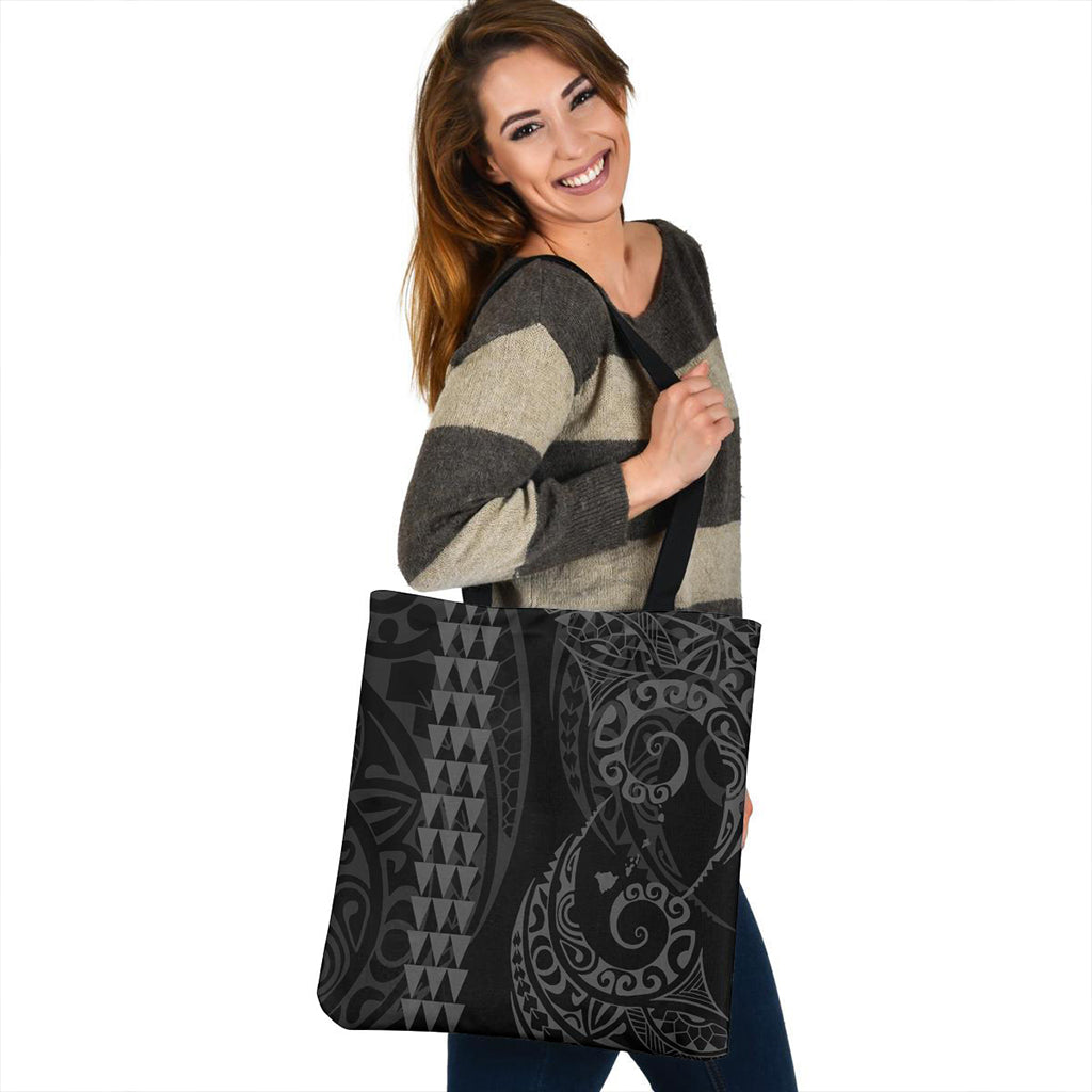 Hawaii Tote Bag Map Kakau Style Grey