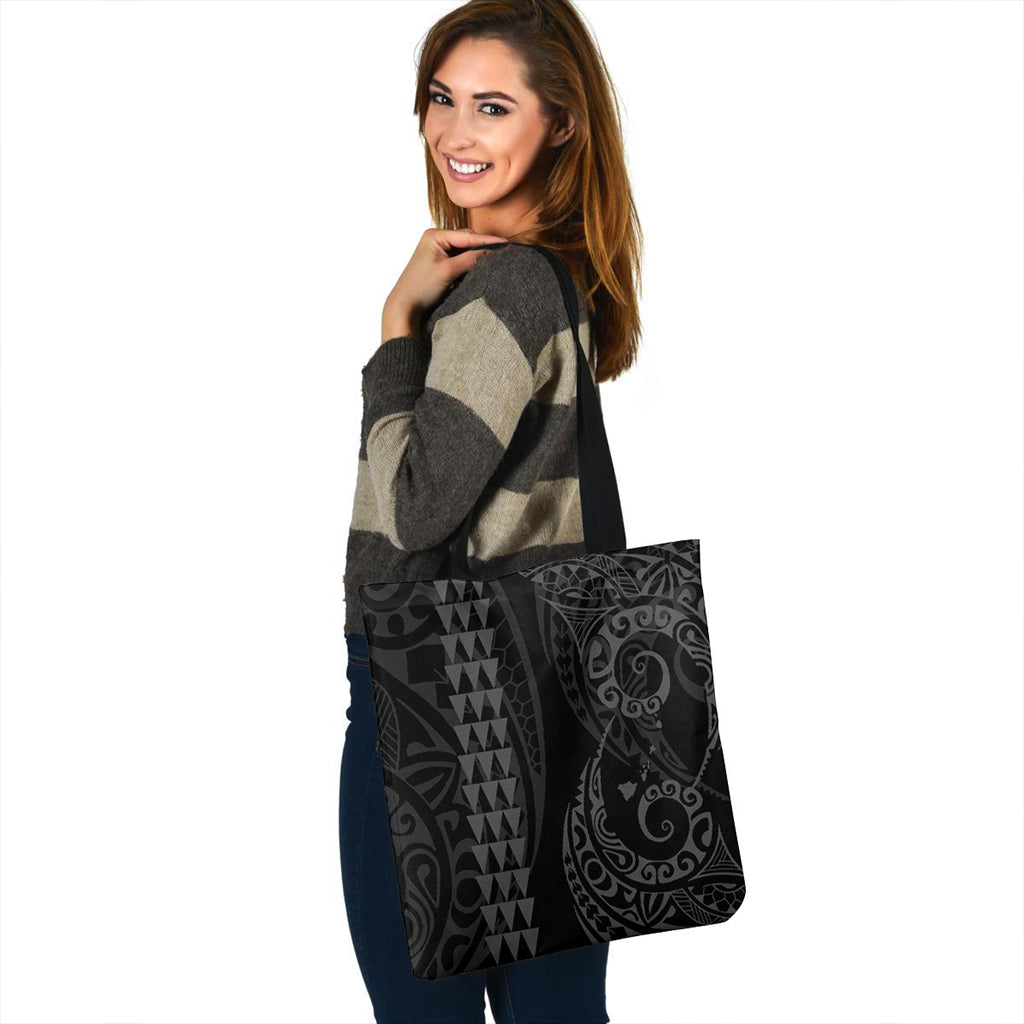 Hawaii Tote Bag Map Kakau Style Grey