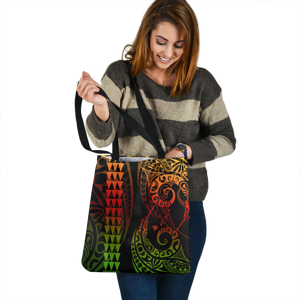Hawaii Tote Bag Map Kakau Style Reggae