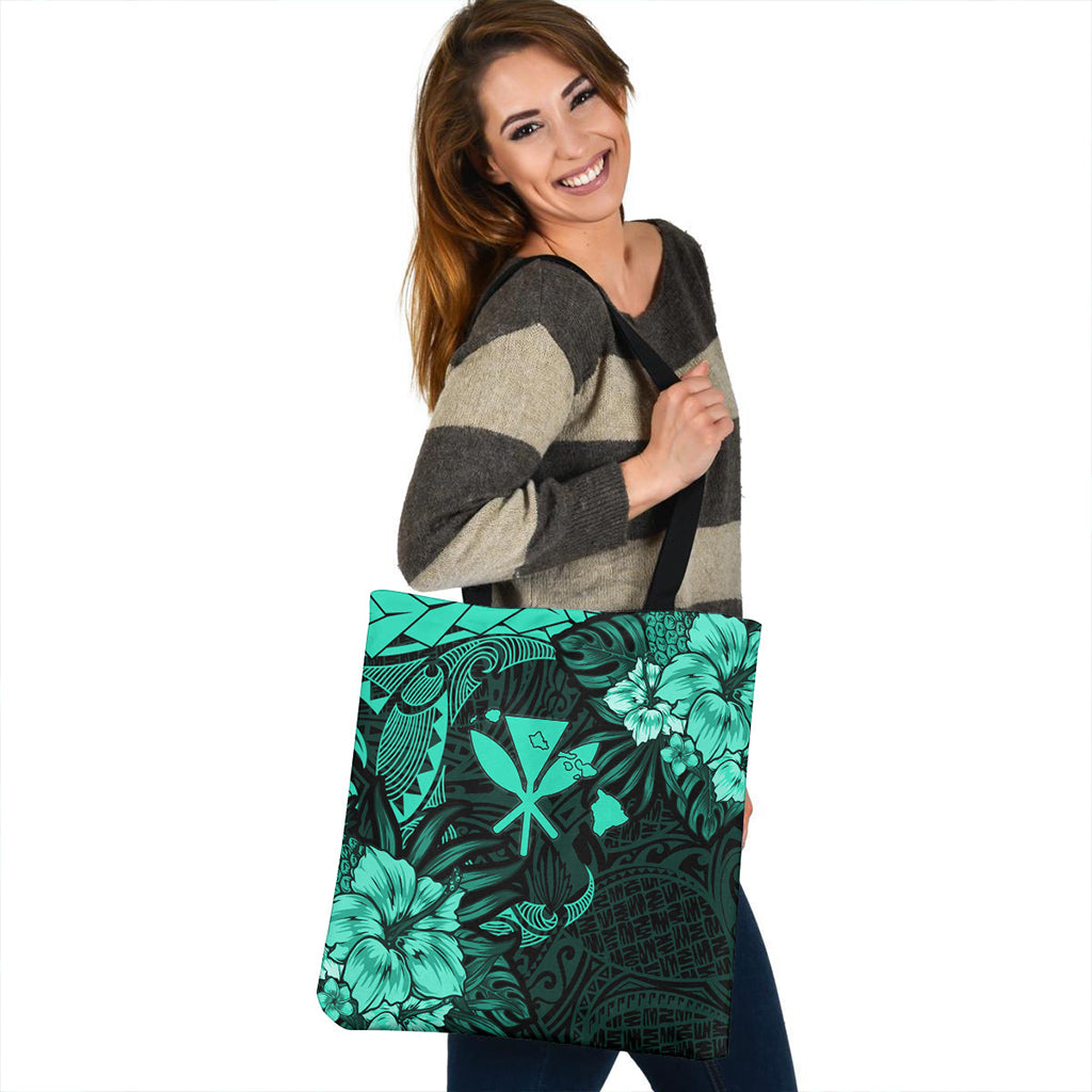 Hawaii Tote Bag Polynesian Turtle Tropical Patina Green