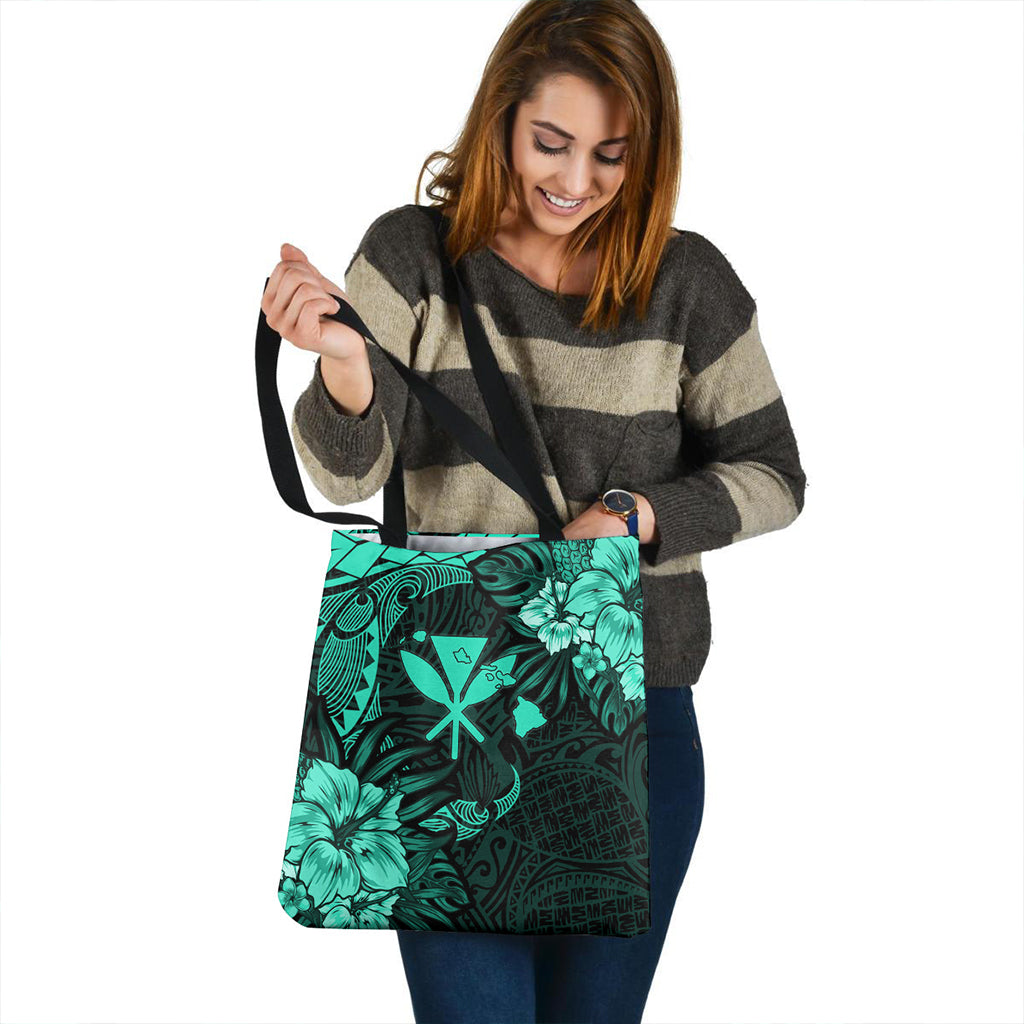 Hawaii Tote Bag Polynesian Turtle Tropical Patina Green